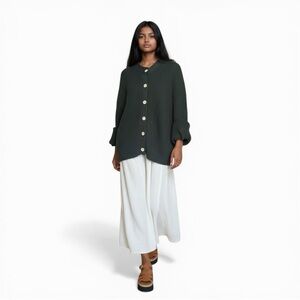 Alex Mill Chunky Knit Cardigan Green Button Front Oversized Cozy Sweater Size L